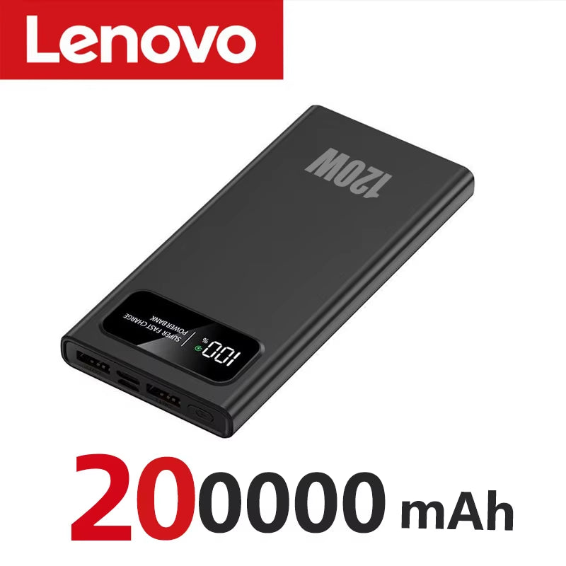 Lenove 120W Super Fast Charging Power Bank 200000Mah Ultralarge Capacity Digital Display Power Bank for Iphone External Battery