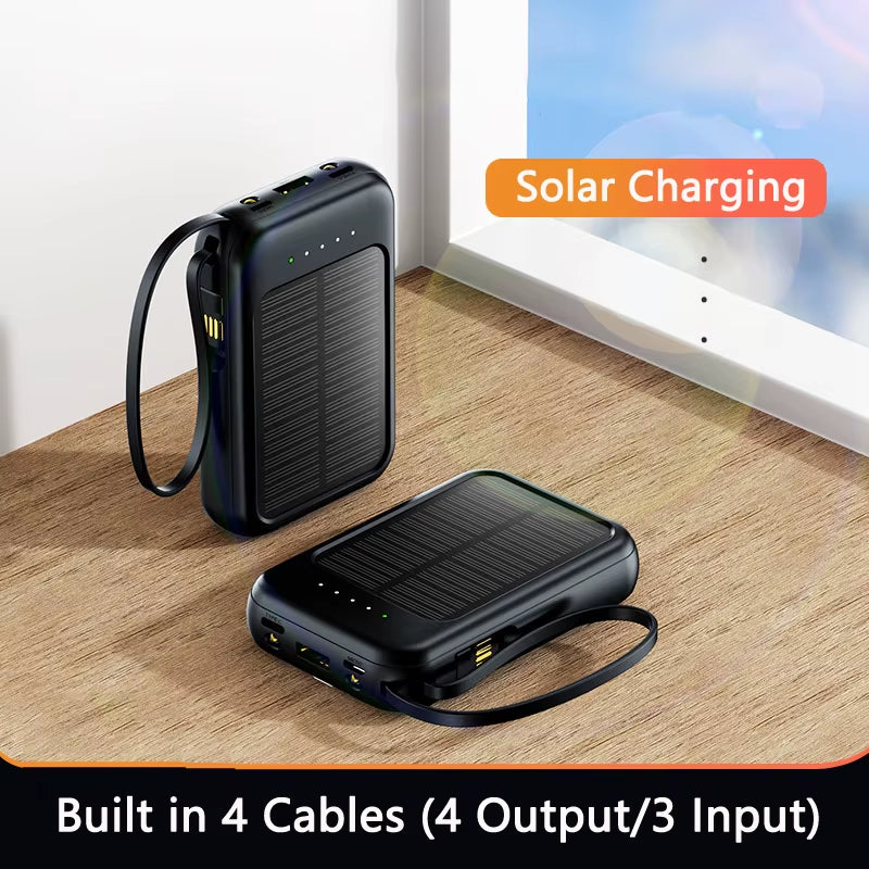 Xiaomi 50000Mah Solar Power Bank Built Cables Solar Charger 2 USB Ports External Charger Powerbank with LED Light