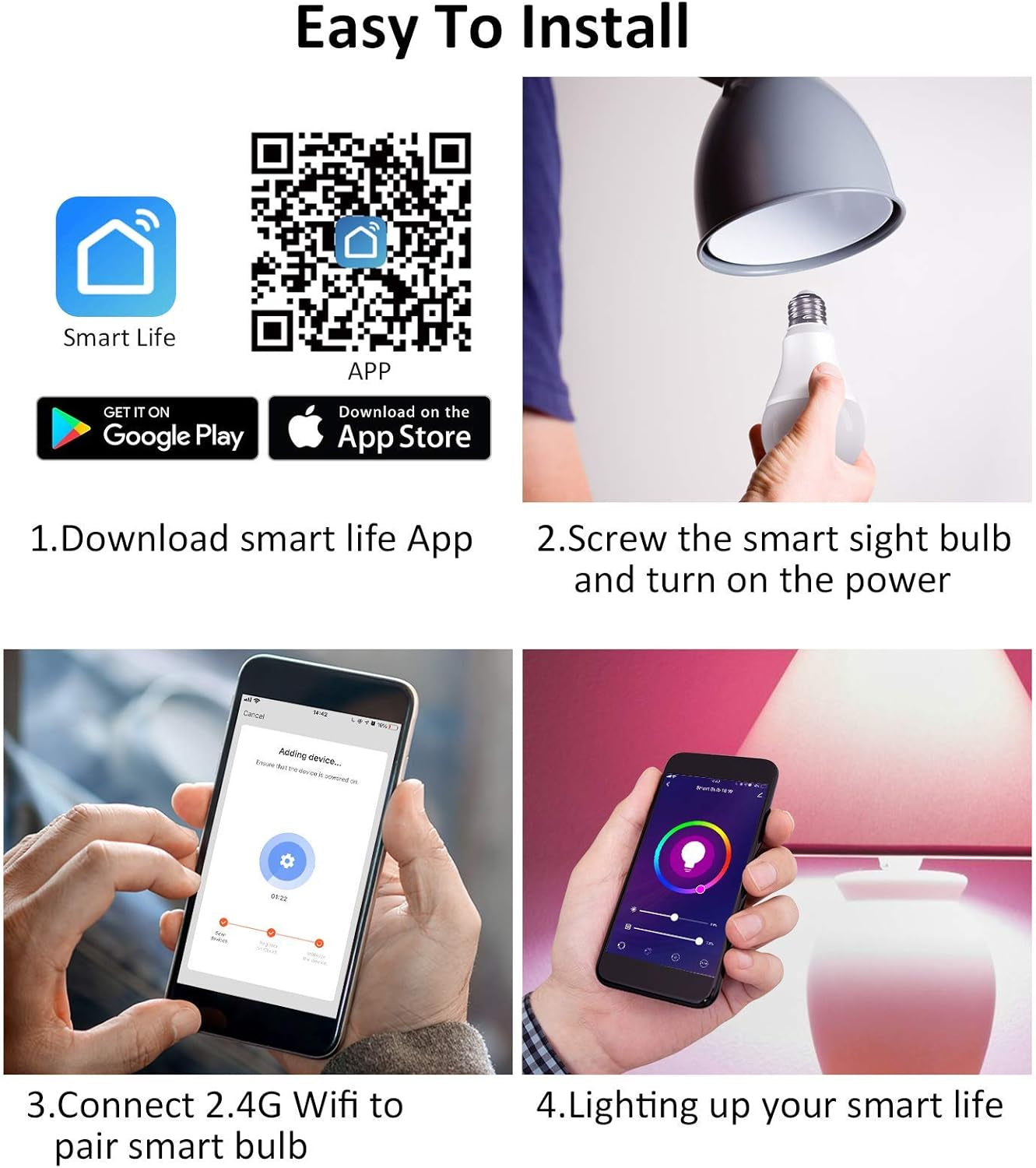 Wifi Smart Light Bulbs,16W 150W Equivalent 1600Lumen Ultra Bright E26 A19 Smart Bulb Work with Alexa,Google No Hub Required,Dimmable Led Full Color Changing Alexa Light Bulb,2 Pack