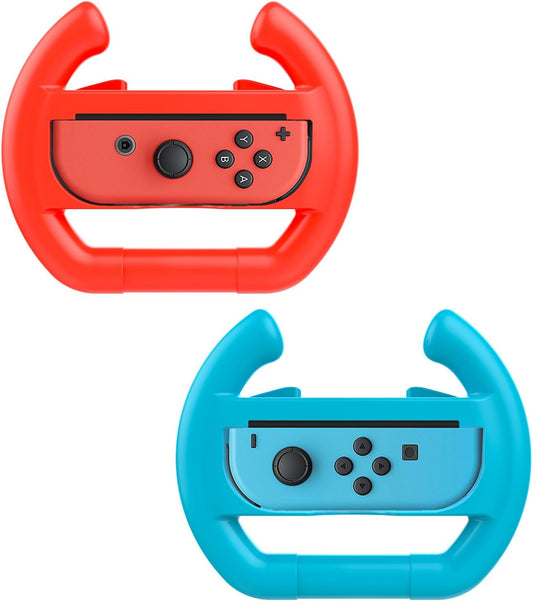 Steering Wheel Compatible with Switch/Switch OLED Model (2021), [2 Pack] Switch Steering Wheel Controller Handle Compatible with Switch Joy-Con Mario Kart Game (Blue & Red)