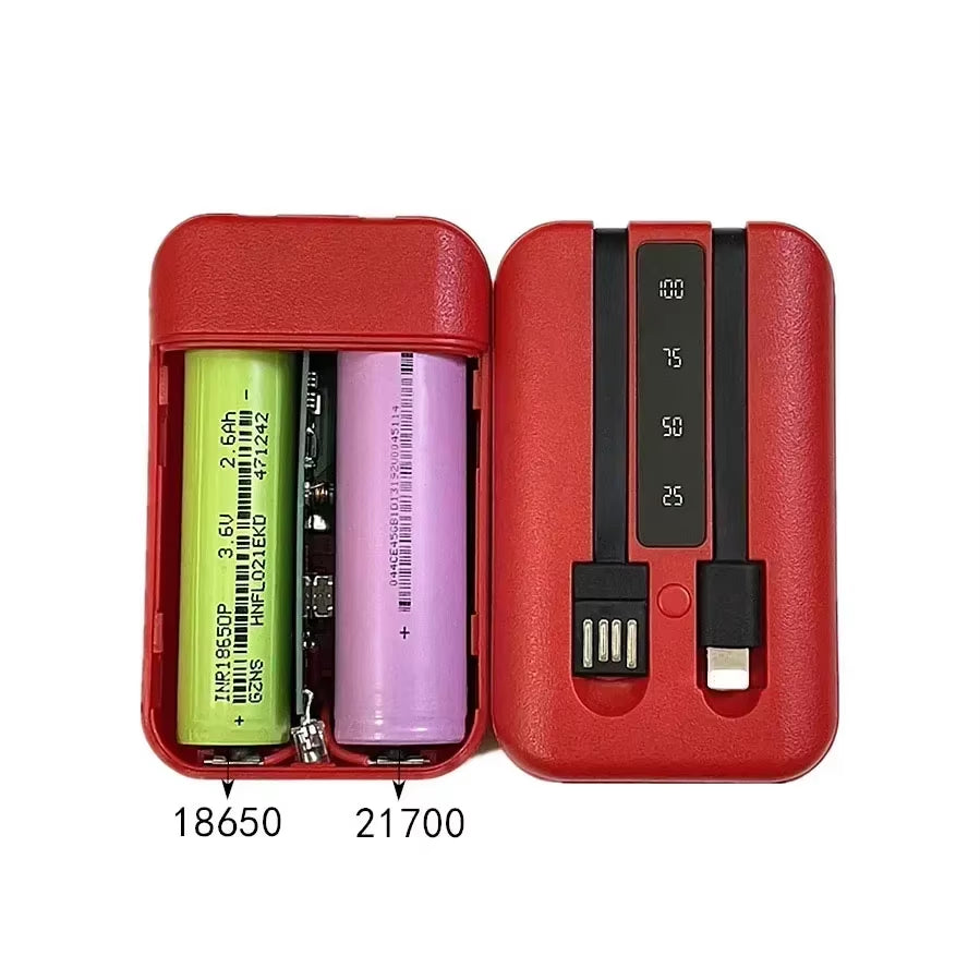 Powerbank Case Kit Micro Type-C USB Ports Powerbank Shell 2*18650/21700 Battery Charger DIY Power Bank Box Shell with 2 Cables