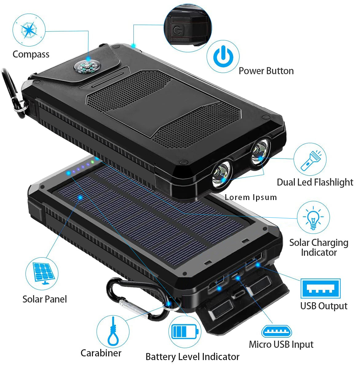 Super Solar Power Bank Charger USB Portable Charger Power Bank for Cell Phone