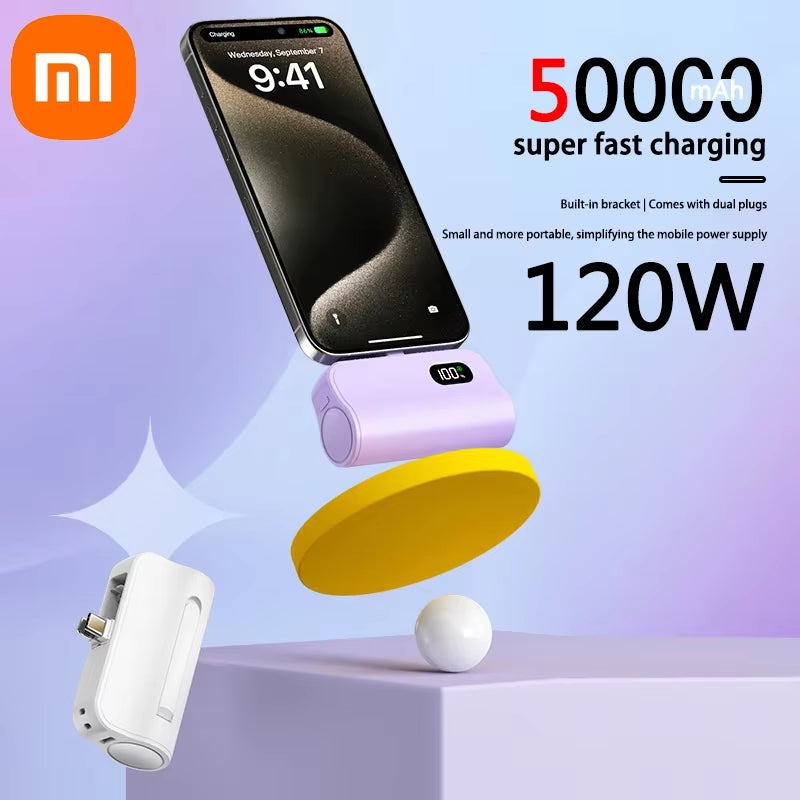 Xiaomi Capsule Power Bank 50000Mah Pocket Power Bank 120W Fast Charge Portable Mini Power Bank Suitable for Iphone and Android