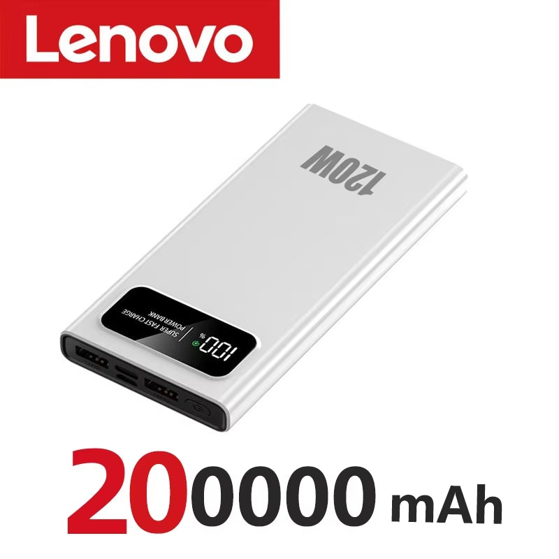 Lenove 120W Super Fast Charging Power Bank 200000Mah Ultralarge Capacity Digital Display Power Bank for Iphone External Battery