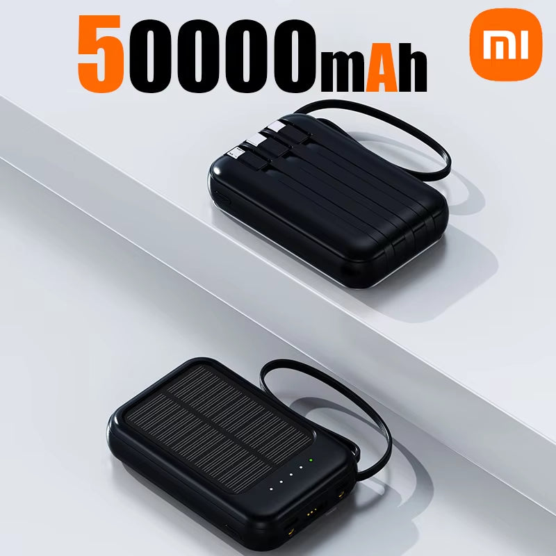 Xiaomi 50000Mah Solar Power Bank Built Cables Solar Charger 2 USB Ports External Charger Powerbank with LED Light