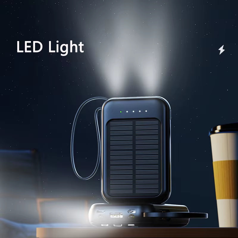 Xiaomi 50000Mah Solar Power Bank Built Cables Solar Charger 2 USB Ports External Charger Powerbank with LED Light