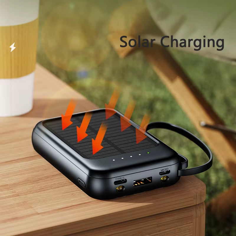 Xiaomi 50000Mah Solar Power Bank Built Cables Solar Charger 2 USB Ports External Charger Powerbank with LED Light